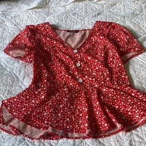 Shein Blouse ( Red with White Flowers) Size Medium